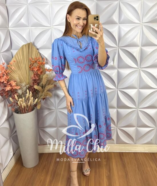 Vestido Rebecca  Bordado- Azul - Milla Chic