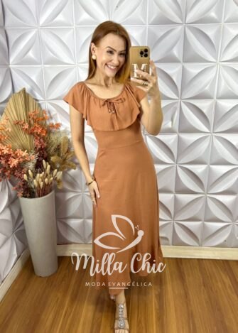 Vestido Rebecca Em Viscolinho - Bege - Milla Chic