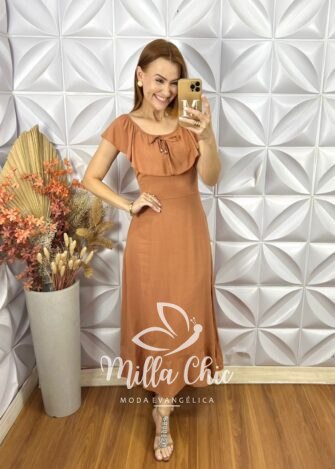Vestido Rebecca Em Viscolinho - Bege - Milla Chic