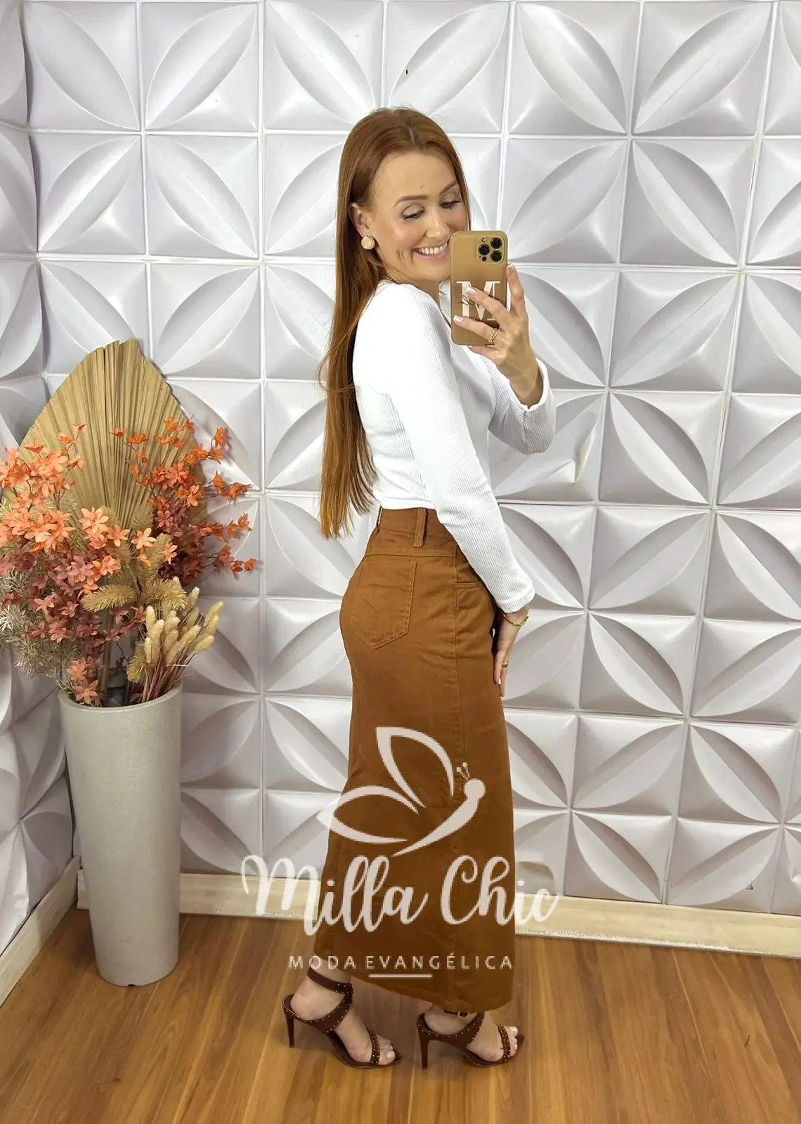 Saia jeans Babi - Caramelo - Milla Chic