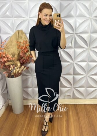 Blazer Eliane Em Alfaiataria  - Preto - Milla Chic