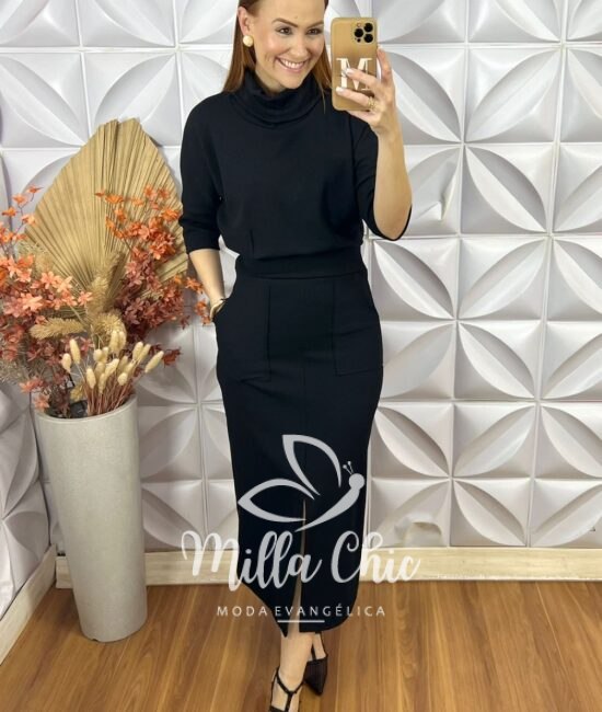 Blazer Eliane Em Alfaiataria  - Preto - Milla Chic