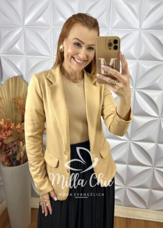Blazer Lourdes Em Alfaiataria - Bege - Milla Chic