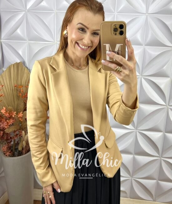 Blazer Lourdes Em Alfaiataria - Bege - Milla Chic