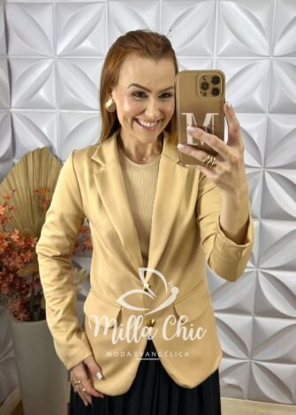 Blazer Lourdes Em Alfaiataria - Bege - Milla Chic