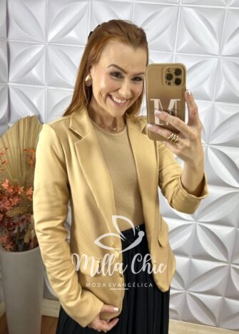 Blazer Lourdes Em Alfaiataria - Bege - Milla Chic