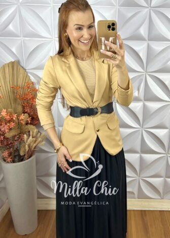 Blazer Lourdes Em Alfaiataria - Bege - Milla Chic