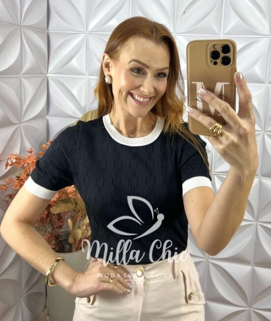 Blusa Alanis Em Tricot Modal - Preto - Milla Chic