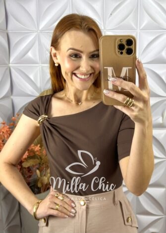 Blusa Ariadne Em Poliamida - Marrom - Milla Chic