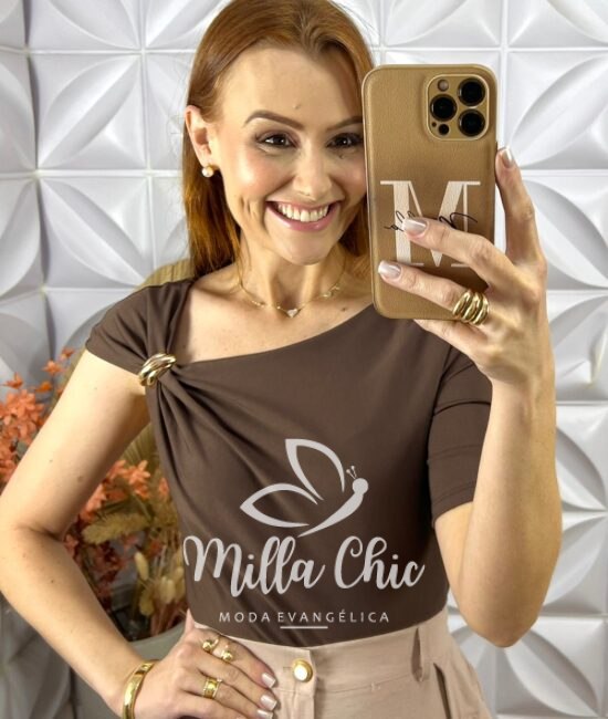 Blusa Ariadne Em Poliamida - Marrom - Milla Chic