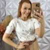 Blusa Gorete Em Tricot Modal Bordada- Branco - Milla Chic