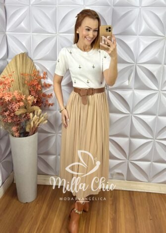 Blusa Gorete Em Tricot Modal Bordada- Branco - Milla Chic