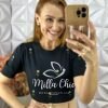 Blusa Gorete Em Tricot Modal Bordada- Preto - Milla Chic