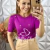 Blusa Gorete Em Tricot Modal Bordada- Roxo - Milla Chic