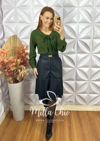Blusa Laço Aline Em Viscolinho - Verde - Milla Chic