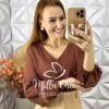 Blusa Mariane Bordada Em Viscolinho -Marrom - Milla Chic