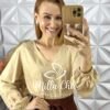 Blusa Mariane Bordada Em Viscolinho - Bege - Milla Chic