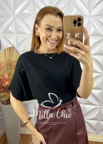 Blusa Noêmia Em Tricot - Preta - Milla Chic