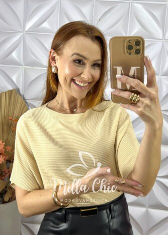Blusa Noêmia Em Tricot - Bege - Milla Chic