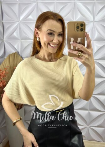 Blusa Noêmia Em Tricot - Bege - Milla Chic