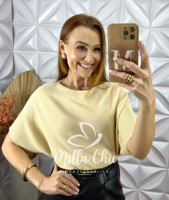 Blusa Noêmia Em Tricot - Bege - Milla Chic