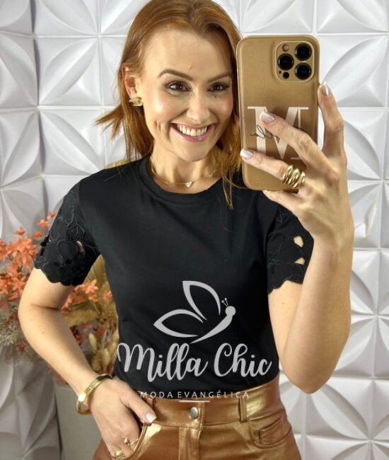 Blusa Sabrina Malha Algodão Bordada- Manteiga - Milla Chic