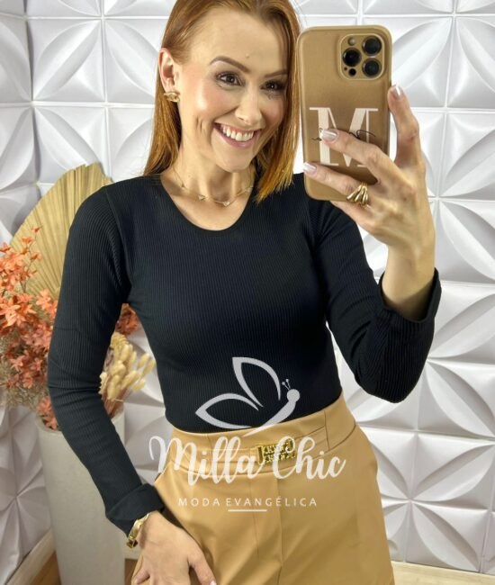 Cacharel Pelúciada Manga- Preta - Milla Chic
