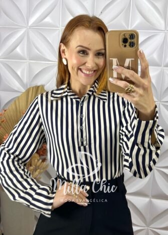 Camisa Edna em Viscolinho - Azul - Milla Chic
