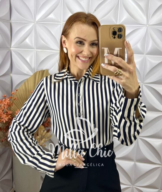 Camisa Edna em Viscolinho - Azul - Milla Chic