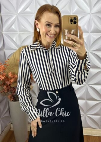 Camisa Edna em Viscolinho - Azul - Milla Chic