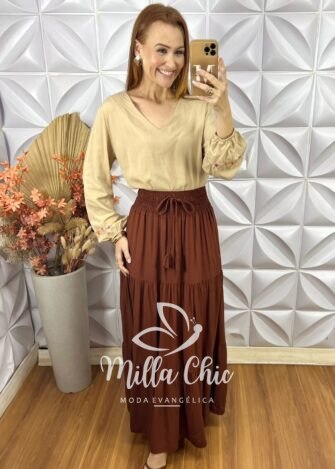 Camisa Edna em Viscolinho - Azul - Milla Chic