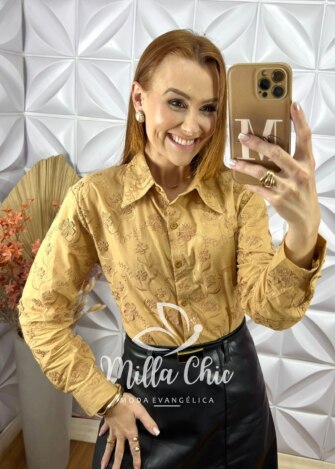 Milla Chic - millachic com br camisa ester em lesie algodao caramelo 2 Camisa Ester Em Lesie Algodão - Caramelo - Milla Chic