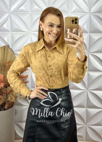 Milla Chic - millachic com br camisa ester em lesie algodao caramelo 3 Camisa Ester Em Lesie Algodão - Caramelo - Milla Chic