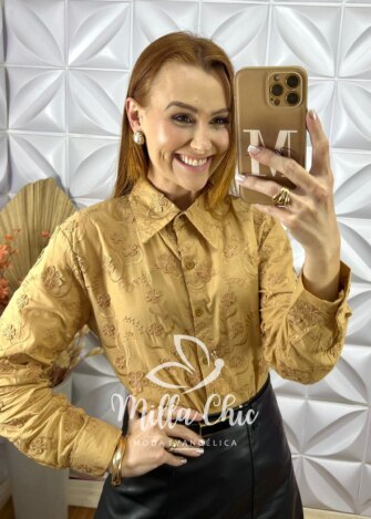 Camisa Ester Em Lesie Algodão - Caramelo - Milla Chic