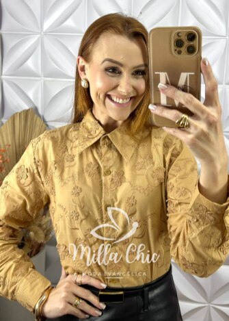 Milla Chic - millachic com br camisa ester em lesie algodao caramelo 4 Camisa Ester Em Lesie Algodão - Caramelo - Milla Chic
