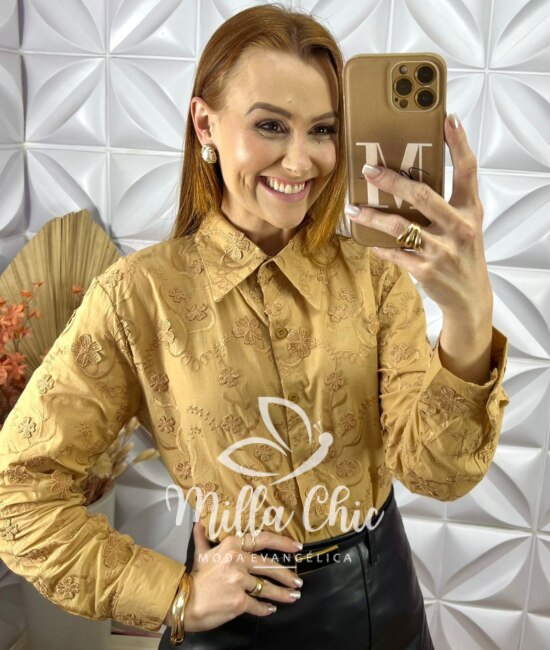 Camisa Ester Em Lesie Algodão - Caramelo - Milla Chic