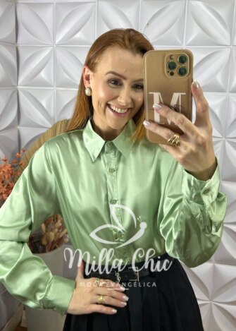 Camisa Patrícia Em Cetim - Verde - Milla Chic