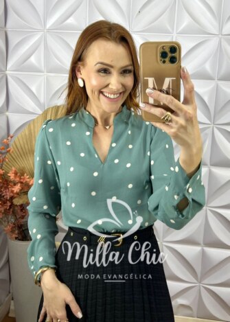 Camisa Silvia Em Poá - Azul - Milla Chic