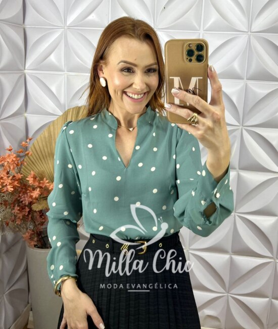 Camisa Silvia Em Poá - Azul - Milla Chic