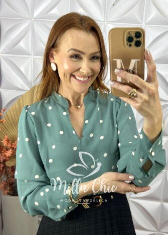 Camisa Silvia Em Poá - Azul - Milla Chic