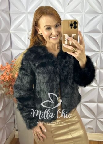 Casaco Áurea Em Pelúcia-  Preto - Milla Chic