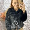 Casaco Áurea Em Pelúcia-  Preto - Milla Chic