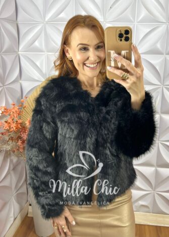 Casaco Áurea Em Pelúcia-  Preto - Milla Chic