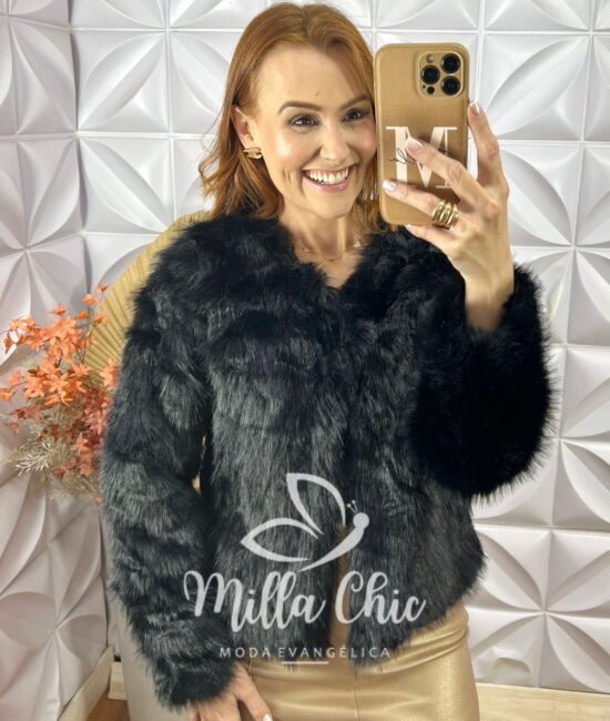 Casaco Áurea Em Pelúcia-  Preto - Milla Chic