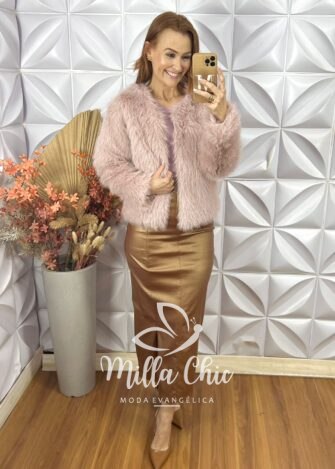 Casaco Áurea Em Pelúcia-  Rosa - Milla Chic