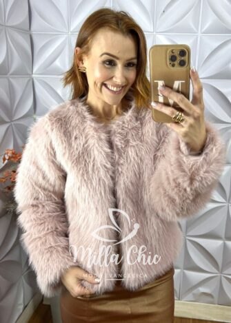 Casaco Áurea Em Pelúcia-  Rosa - Milla Chic