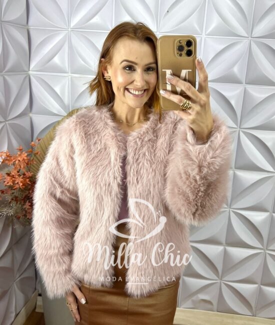 Casaco Áurea Em Pelúcia-  Rosa - Milla Chic