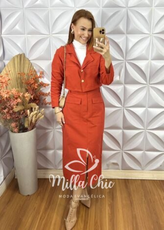 Comjunto Jaque Em linhão - Laranja - Milla Chic