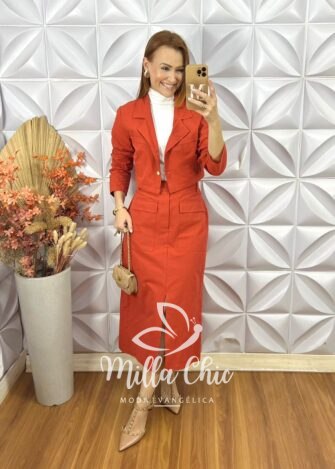 Comjunto Jaque Em linhão - Laranja - Milla Chic