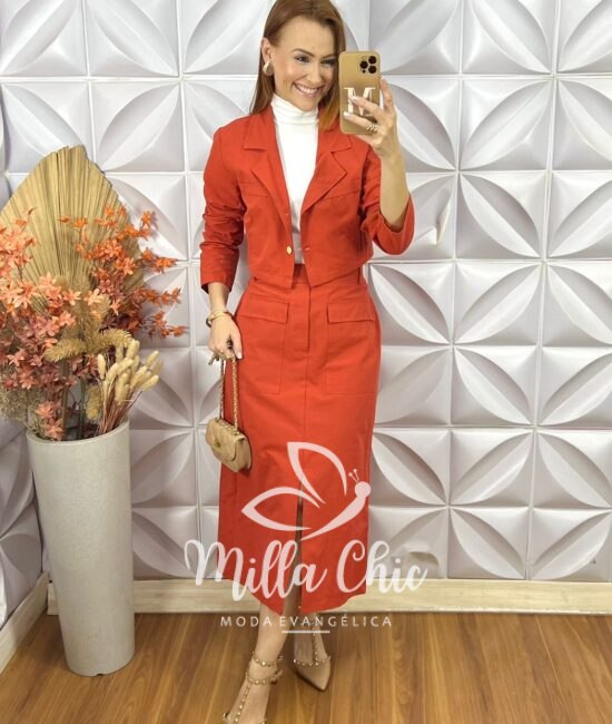 Comjunto Jaque Em linhão - Laranja - Milla Chic